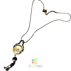 Antique Vintage Clock Watch Charm Pendant Brass plated Necklace